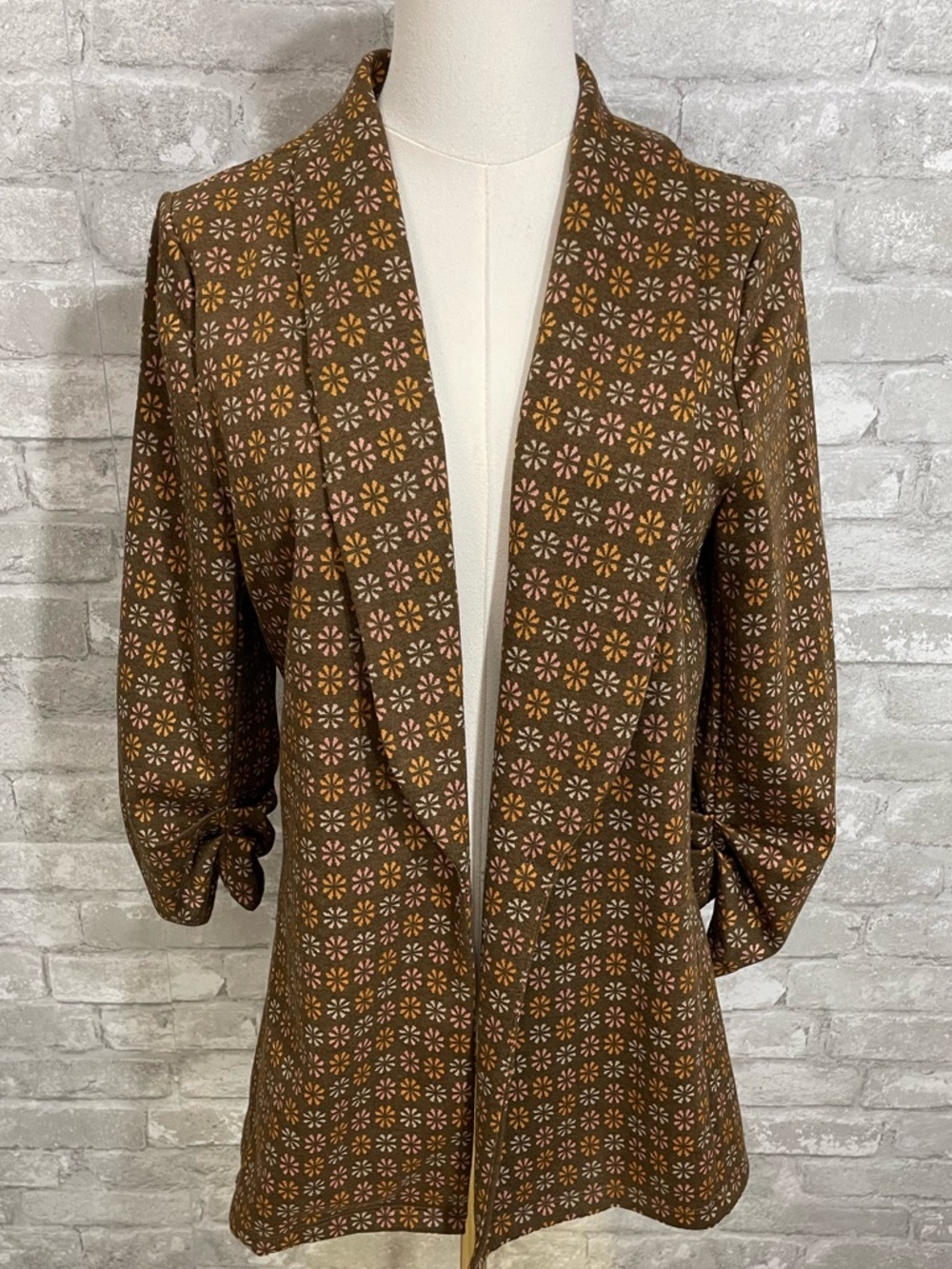 Altar'd State Brown Daisy Floral-Print Open Front Blazer
